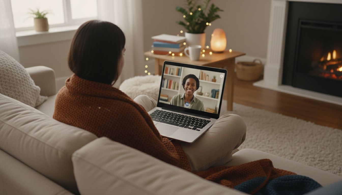 Person participating in virtual therapy session from home
