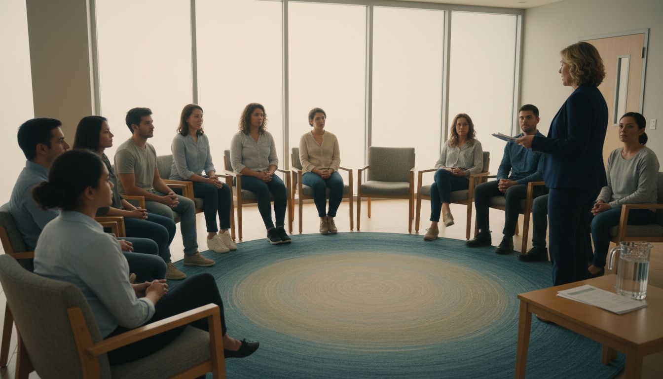 Group therapy session in Indiana drug court treatment program