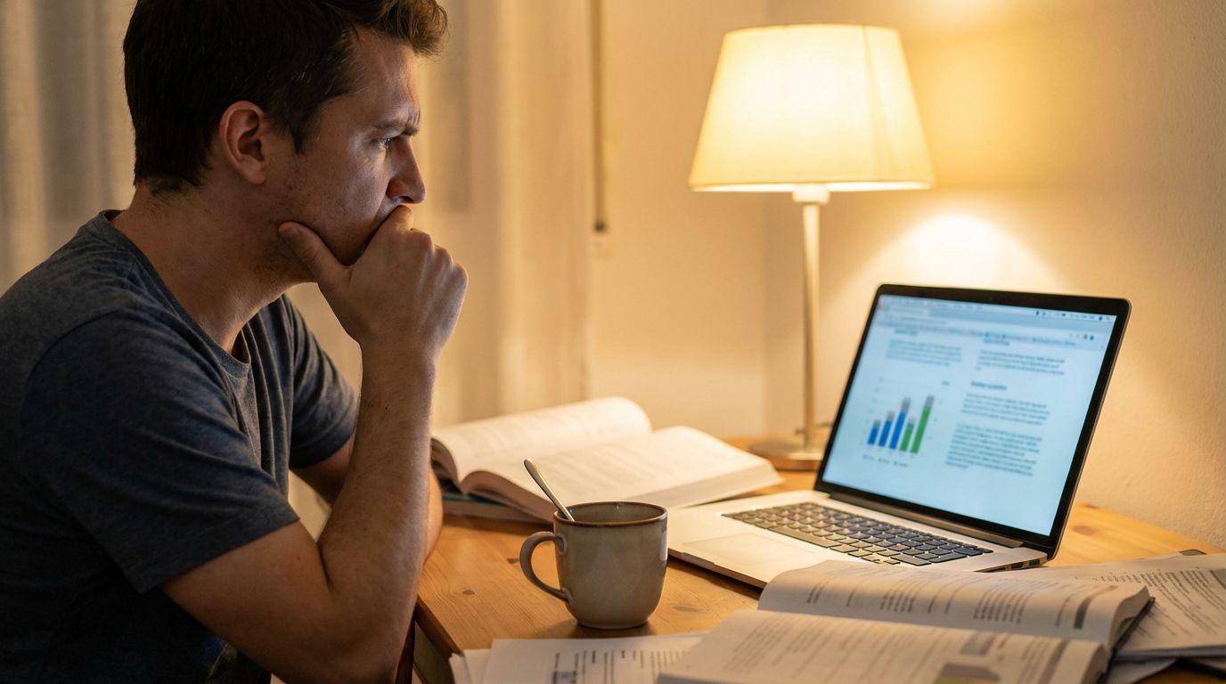 Person researching substance information on laptop at home