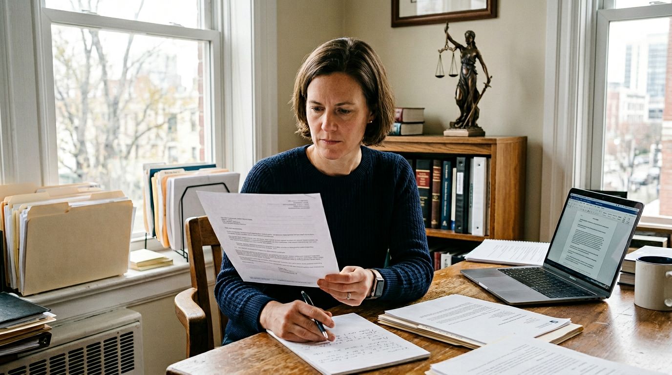 Person reviewing insurance denial letter and preparing an appeal