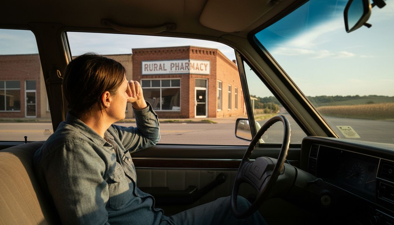 Rural Indiana town street representing geographic isolation barriers to addiction treatment